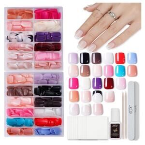 Jofay Fashion 576pcs Press-On Nails Set | Short Acrylic Reusable  Nails w/ Glue